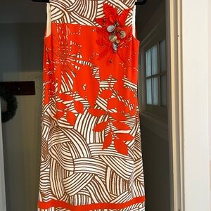 Peck & Peck Vibrant Orange and White Midi Dress